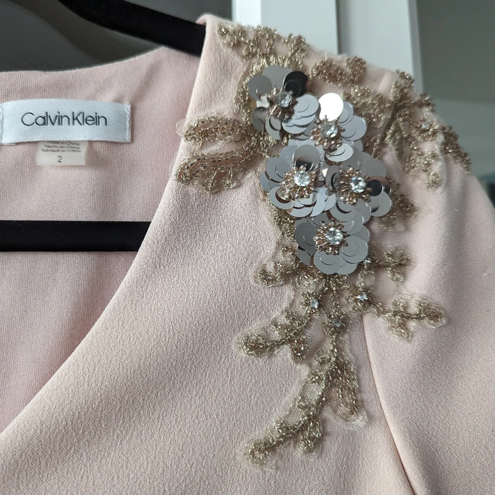 NWT Calvin Klein Blush Pink Dress with Beading - Picture 4 of 5